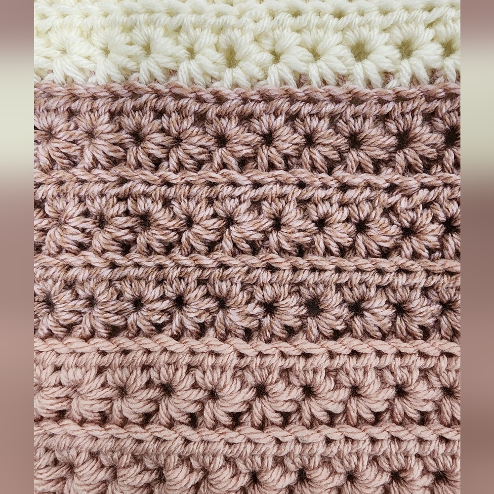 Handmade Crochet Blanket in Pink and Cream - Picture 4 of 7